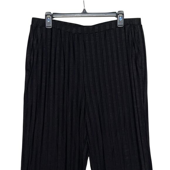 Eileen Fisher Pants L Black Tencel Wide Rib Straight Elastic Waist Pockets NWT - Picture 3 of 13